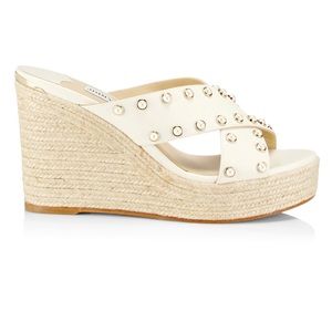 Jimmy Choo Dovina 100 Leather Espadrille Pearl Wedge Sandals - Size 39